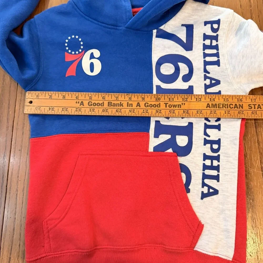 Philadelphia 76ers Youth Hoodie 140-150cm Red Blue Gray Colorblock NBA Sixers